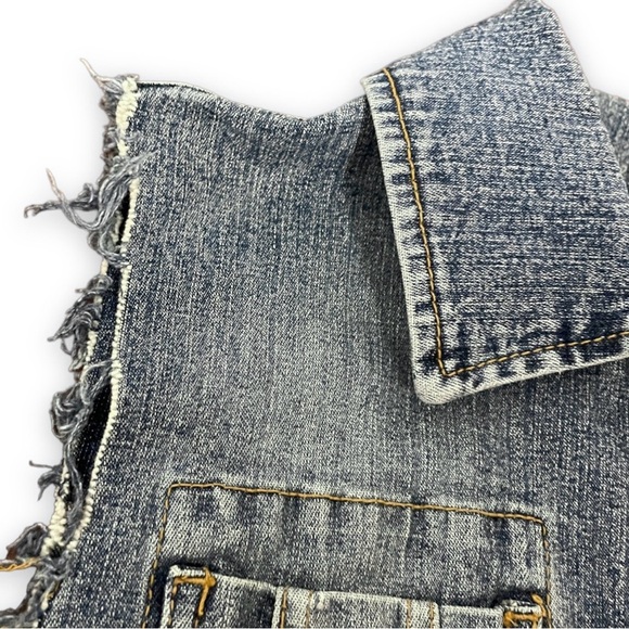 Vintage 90s Forever 21 Cropped Denim Vest Frayed Hem Womens Sz Small Punk Grunge - Picture 4 of 13